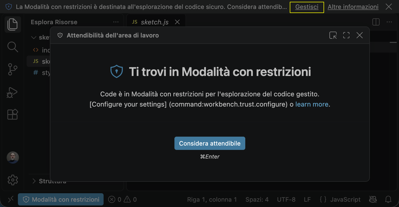 La Modalità con restrizioni, con il pulsante Considera attendibile